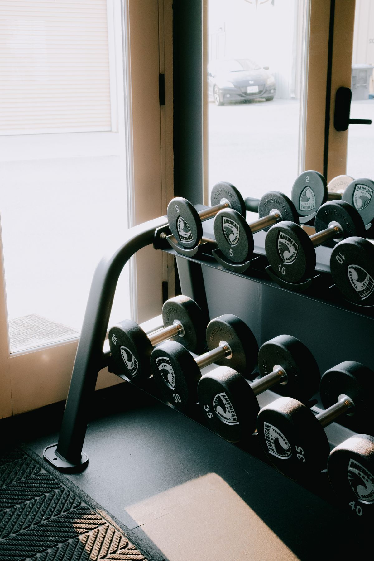 Dumbbell rack in morning light