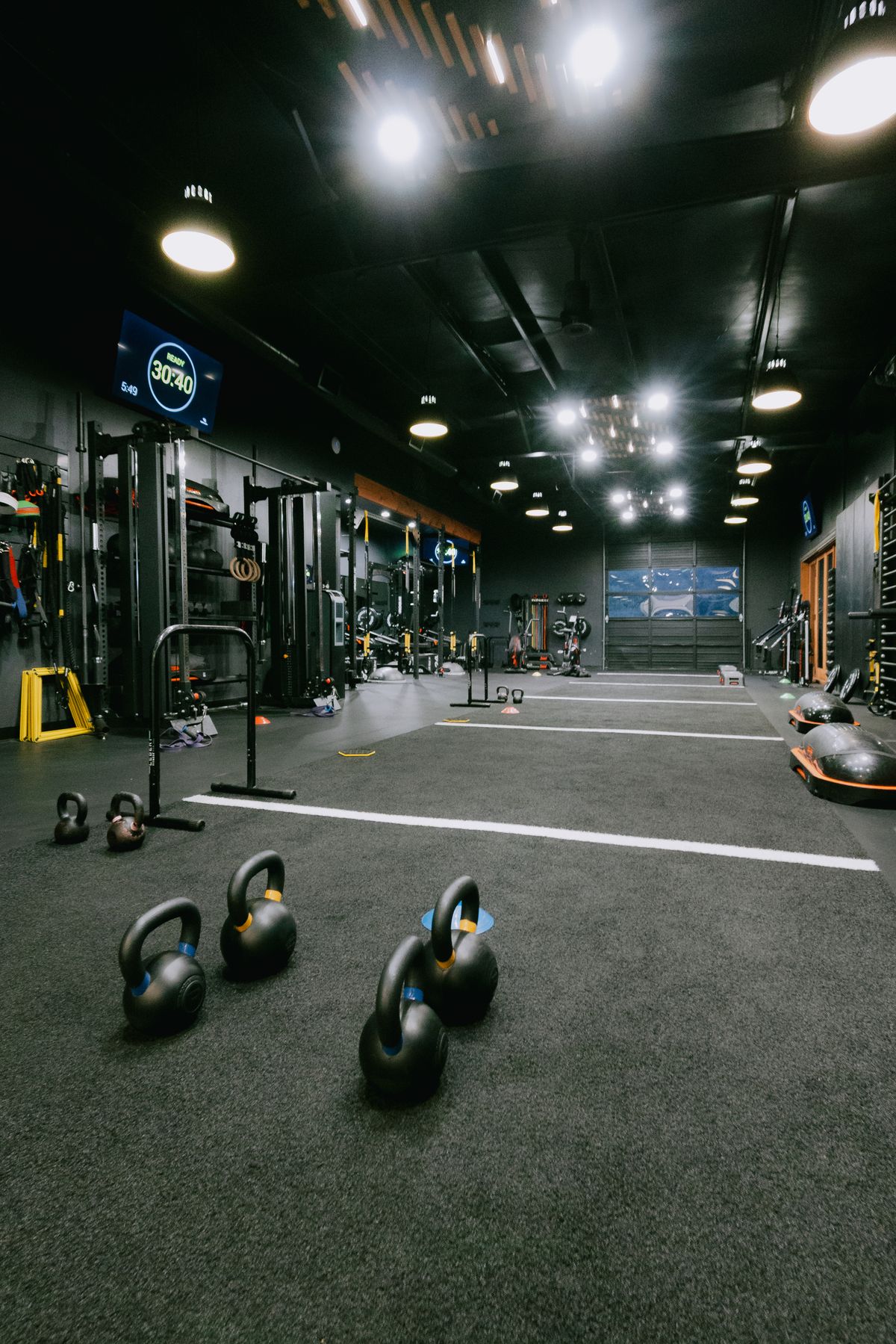 Kettlebells on a turf training floor
