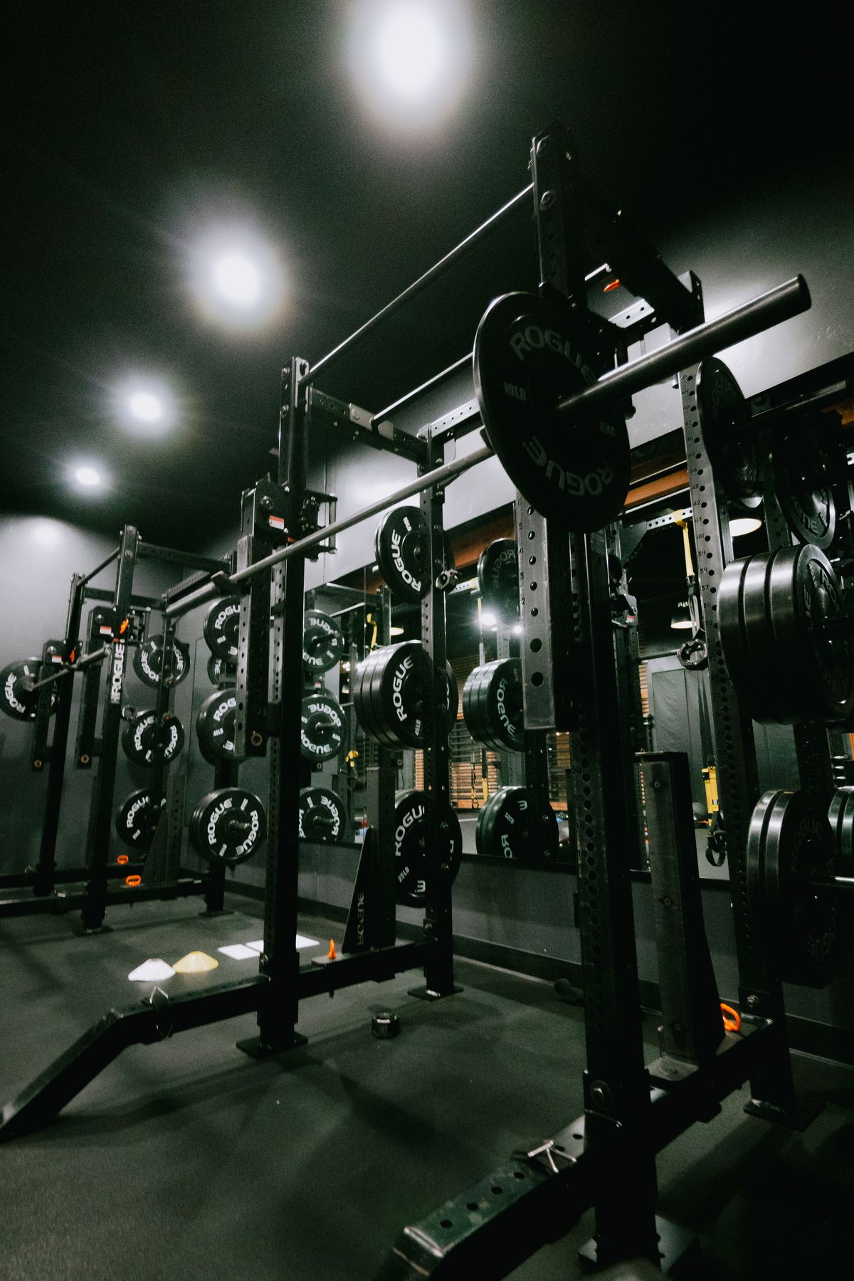 Squat racks loaded with plates